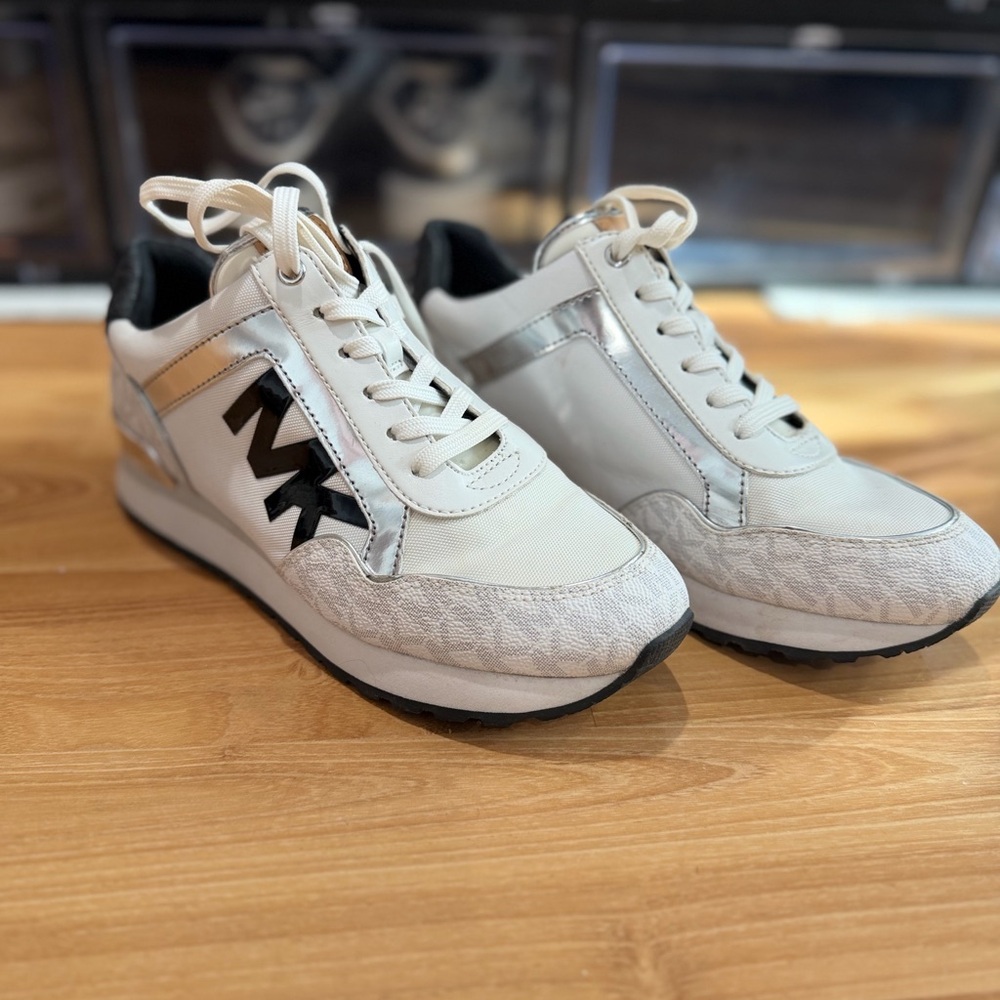Michael Kors Cream and Silver Logo Sneakers